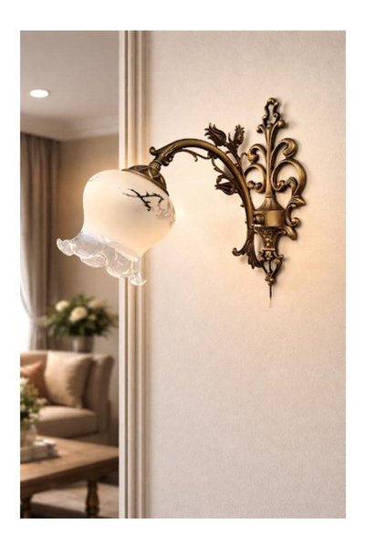 DEDE Single Tulip Applique with Antique Finish and Honey Color Salmon Glass