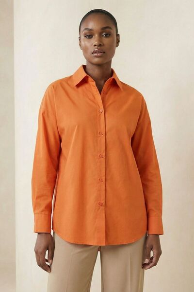 Hiccup MY FASHION Πουκάμισο από ποπλίνα με κουμπιά, μακρύ μανίκι και άνετη εφ...