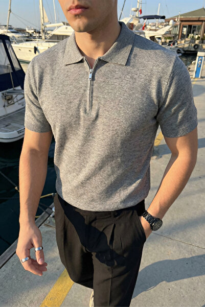 Livio Ferri Allen Premium Zippered Polo Collar Men's Knitwear T-Shirt