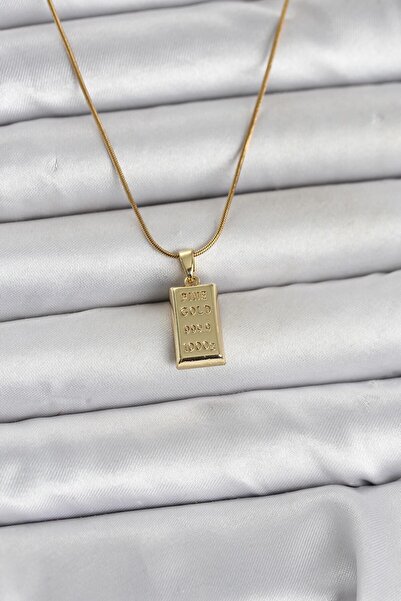 Lisinya 316L Çelik Zincir Gold Renk Külçe Altın Model Kadın Kolye - LSNTKN-RS...