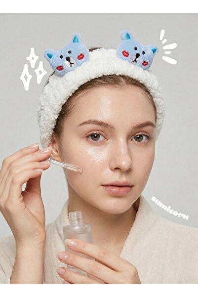 Sumicorn Design Sevimli Mavi Ayıcık Detaylı Peluş Makyaj Spa Saç Bandı Bandana