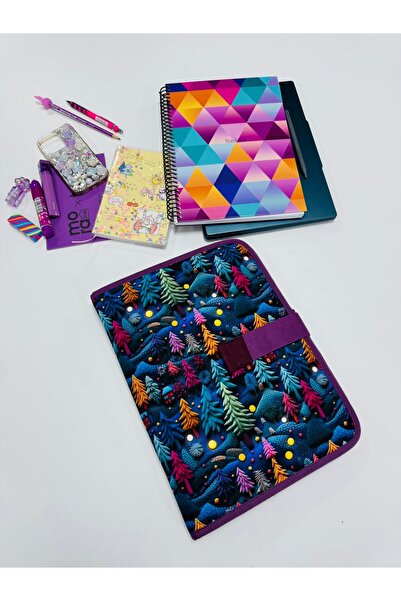 MORA BAG Tablet/ Kitap/Laptop Çantası 14 İnç - Gizemli Orman Renkli Çam Ağaçl...