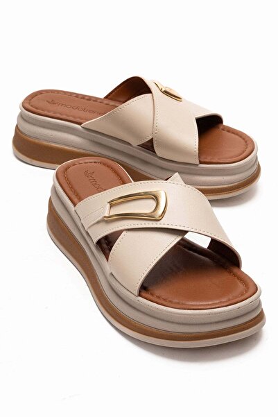 CCWAY AYAKKABI Γυναικείες Παντόφλες με Σταυρωτή Αγκράφα ΜΠΕΖ