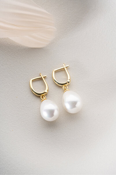 Silvano Jewelry 925 Ayar Gümüş Altın Kaplama Damla İnci Model Küpe
