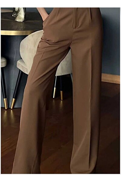 Lixera Καφέ πλισέ γυναικείο υφασμάτινο παντελόνι 90's Super High Casual Paç P...