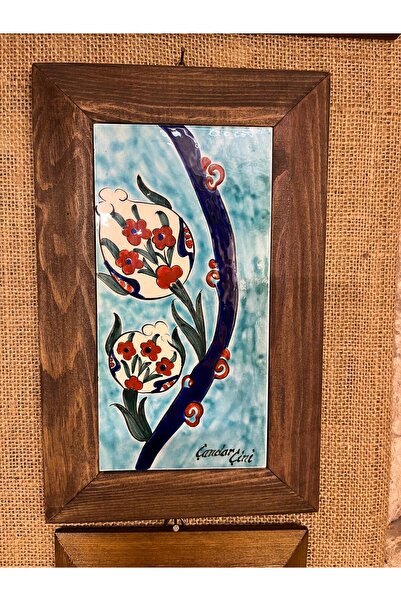 naturel glow el yapımı iznik çini lale-çiçek desenli ahşap çerçeveli pano-duv...