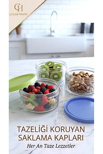ÇEYZAL 4'lü Renkli Kapaklı Cam Saklama Kabı Seti Hava Geçirmez Kahvaltılık Çe...