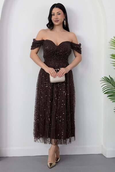 PULLIMM Φόρεμα μίντι με λαιμόκοψη και χάντρες Strpalez ECR5826