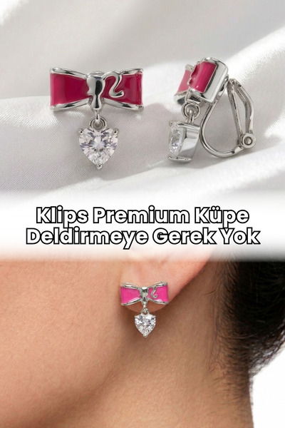 Elifsu Jewelry أقراط كليب بريميوم بتصميم فيونكة باربي مرصعة بالزركون لا تحتاج...