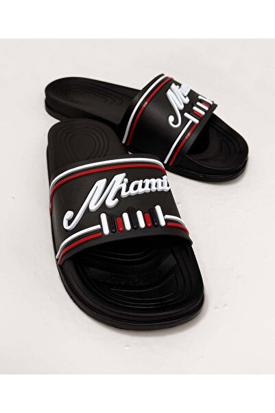 CCWAY AYAKKABI Ανδρικές παντόφλες με μονό σχέδιο ΜΙΑΜΙ ΜΑΥΡΟ ΛΕΥΚΟ ΚΟΚΚΙΝΟ