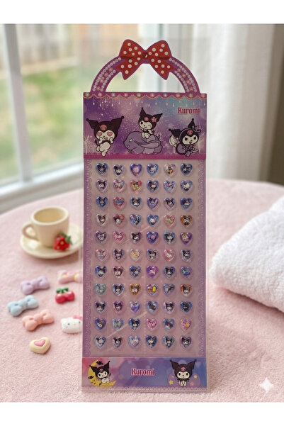 GLOWILLA Kuromi Temalı 3 Boyutlu Kabartmalı Kalp Çıkartma - Sevimli Kawaii St...