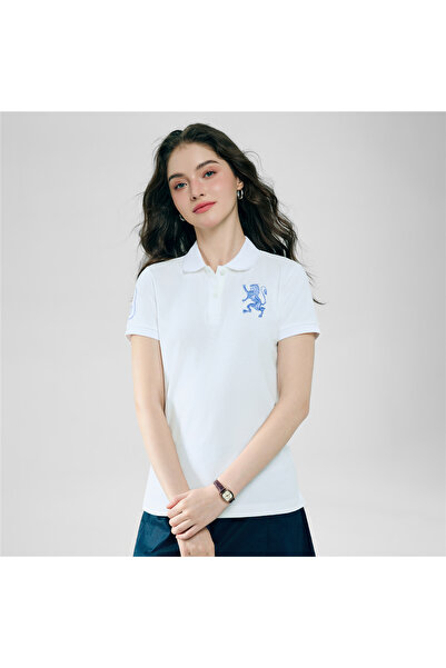 Giordano قميص بولو نسائي قصة ضيقة مطرز عليه أسد ثلاثي الأبعاد
