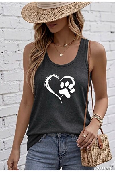 FUFLUNS Γυναικείο εσώρουχο με στρογγυλή λαιμόκοψη και στάμπα καρδιάς-πατούσας