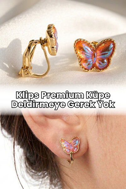 Elifsu Jewelry Klips Premium Küpe Kelebekli Işıltılı Deldirmeye Gerek Yok