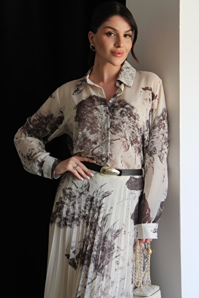 Julidress Σετ με πουκάμισο με σχέδια και μακριά φούστα μάξι με πιέτες και επέ...