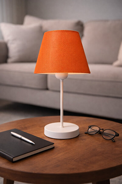 EvLight Orange Fabric Lampshade with White Metal Legs