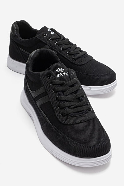 CCWAY AYAKKABI Ανδρικά λινά παπούτσια με δύο λωρίδες ΜΑΥΡΟ ΛΕΥΚΟ