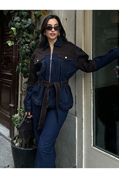 Ekim Store Σετ τζιν με φερμουάρ σε σκούρο καφέ χρώμα με δέσιμο