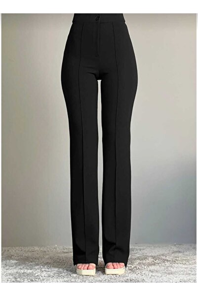 Lixera Μαύρο ριγέ γυναικείο υφασμάτινο παντελόνι Palazzo με πολύ ψηλό μπατζάκ...