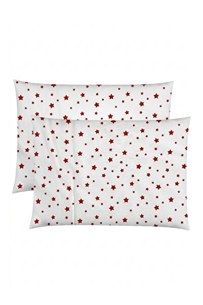 pistore %100 Pamuk Ranforce Bebek Yastık Kılıfı Kırmızı Yıldız Desenli - 2 Ad...