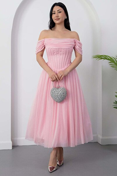 PULLIMM Φόρεμα από τούλι με λαιμόκοψη καρδιά και διακοσμητικό γκλούπερ BAL208