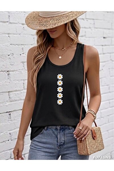 FUFLUNS Daisy Printed Women's Round Neck Tank Top