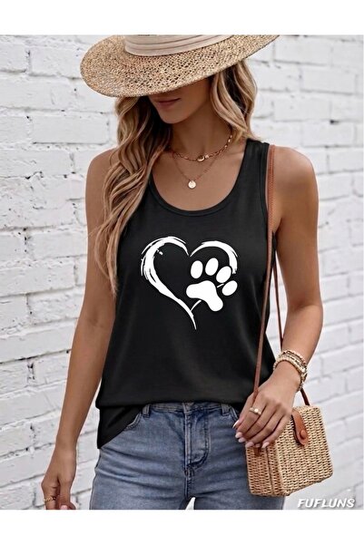 FUFLUNS Γυναικείο εσώρουχο με στρογγυλή λαιμόκοψη και στάμπα καρδιάς-πατούσας