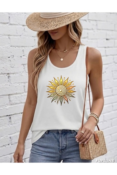 FUFLUNS Sun Pattern Printed Women's Round Neck T-Shirt