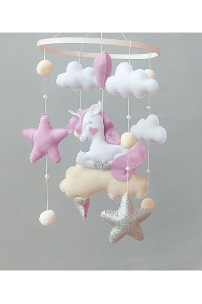 hobiimobiii Dönence MÜZİKLİ Bebek beşik süsü keçe dönence unicorn