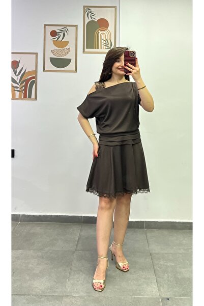bydenizcollection Omzu Ve Etek Ucu Dantel Detaylı Bel Kısmı Drape Katlı Modal...