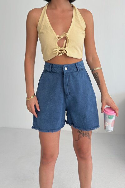 Hiccup MY FASHION Τζιν σορτς με ψηλή μέση και φαρδιά μπατζάκια