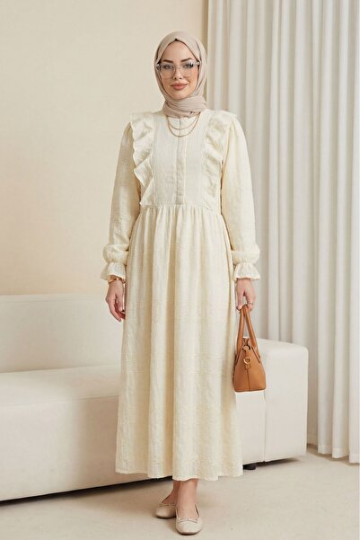 Modamorfo Φόρεμα με στρογγυλή λαιμόκοψη, μισό φερμουάρ, βολάν και επένδυση - ...