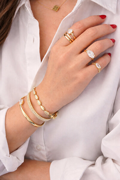 rosen accessories Gold Taş Detaylı Zarif Yüzük