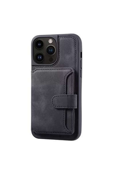 HYPERSOFT Iphone 15 (6.1 inç) Uyumlu Mıknatıslı Cüzdanlı Kartlıklı Stant Olab...