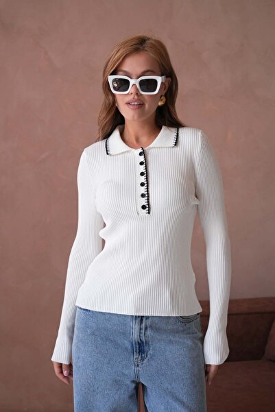 Noi Belis Πλεκτή μπλούζα με γιακά πόλο και μισό κούμπωμα SS26BZ0113