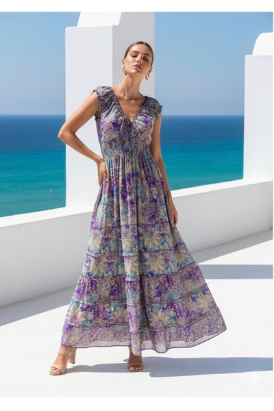 laviyonsa Γιακάς Madonna Αυθεντικό ελαστικό καλοκαιρινό φόρεμα από 100% μετάξ...