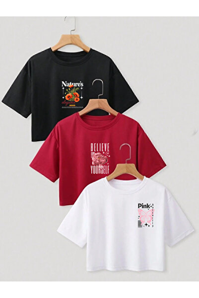 SUNFREE TREND FLOWER Σετ 3 τεμαχίων με στάμπα, κοντομάνικο μπλουζάκι με λαιμό...