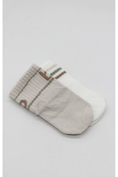 lowell home Combed Cotton Non-Slip Socket Socks 2-Pack 10144 Stone Ecru
