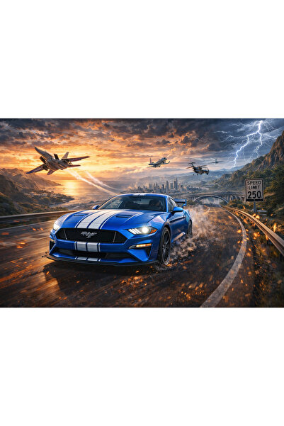 DCF DİZAYN 3D Spor Araba Duvar Kağıdı Seti – Mustang, Maserati, Porsche | Çoc...