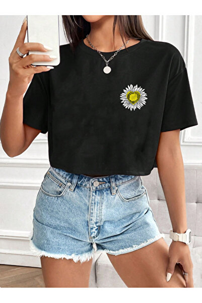 SUNFREE Μπλουζάκι με στάμπα FLOWER, φαρδιά γραμμή, κοντό μανίκι και λαιμόκοψη...