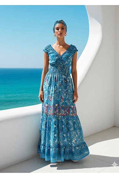 laviyonsa Madonna Collar Authentic Elasticated 100% Silk Summer Dress (35-44 ...