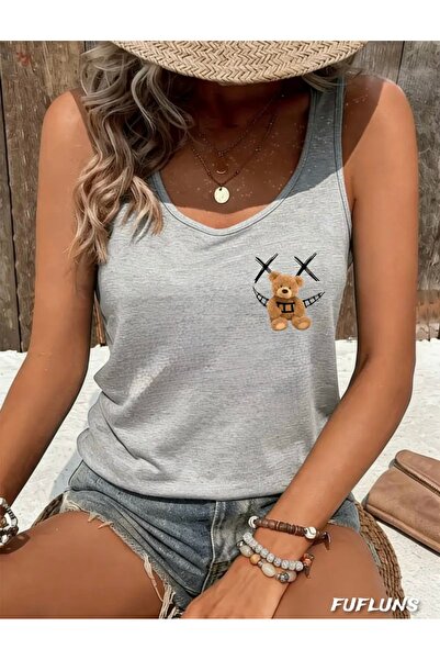 FUFLUNS Γυναικείο εσώρουχο με στρογγυλή λαιμόκοψη και στάμπα με αρκουδάκι που...