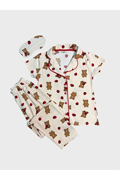 ALİŞ KİDS Σετ πιτζάμες για μαμά και κόρη, βαμβακερό, κρεμ, με σχέδιο αρκουδάκ...
