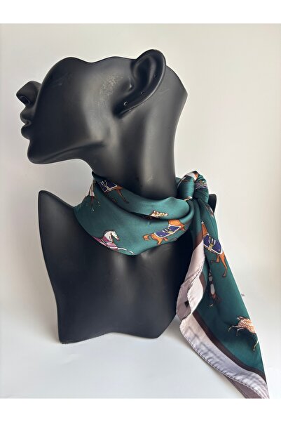 BHR AKSESUAR Τετράγωνο φουλάρι διπλής όψης με σχέδιο πράσινου αλόγου (70x70 εκ.)