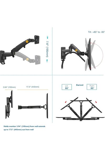 Nb North Bayou TV Monitor Wall Mount Bracket Full Motion Articulating Swivel for 17-35" Monitors (Load Capacity from 4.4 to 22lbs) Double Extension F150-B