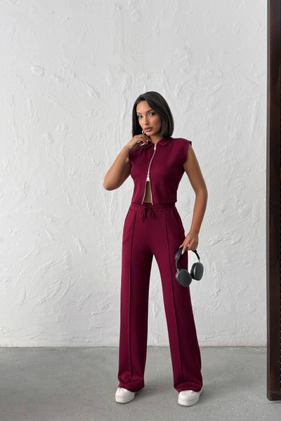 SUN BUTİK Μπορντό Σετ Δύο Τεμαχίων με Φερμουάρ