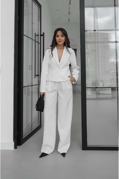 Havoş Λευκό παντελόνι με λεπτομέρεια σε στυλ Sum Pile