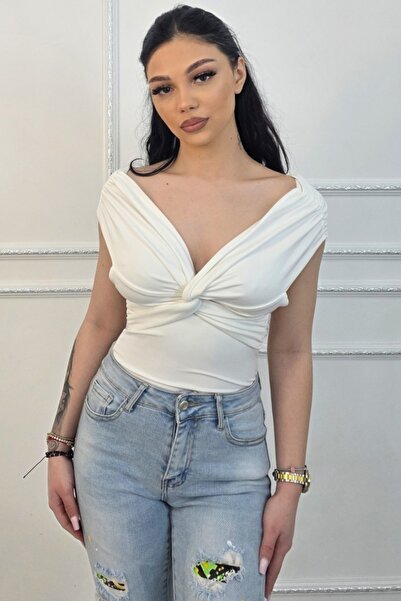 FashionForYou Κομψό κορμάκι Regalis με ντραπέ στους ώμους και σταθερό κόμπο, ...