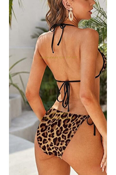 BYEN GİYİM Leopard Print Triangle Bikini Set with Removable Pads Women's Beac...
