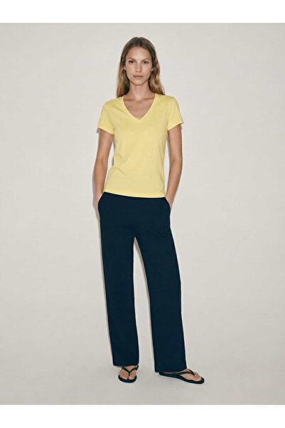 V-Neck Short Sleeve Rib T-Shirt- R104